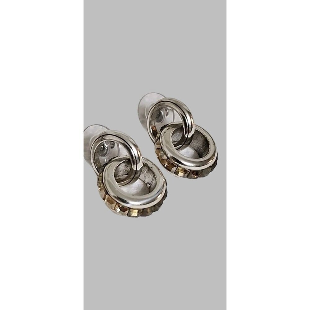 Brighton Spectrum Amber Brown Hues Crystal Double Hoop Silver Earrings
